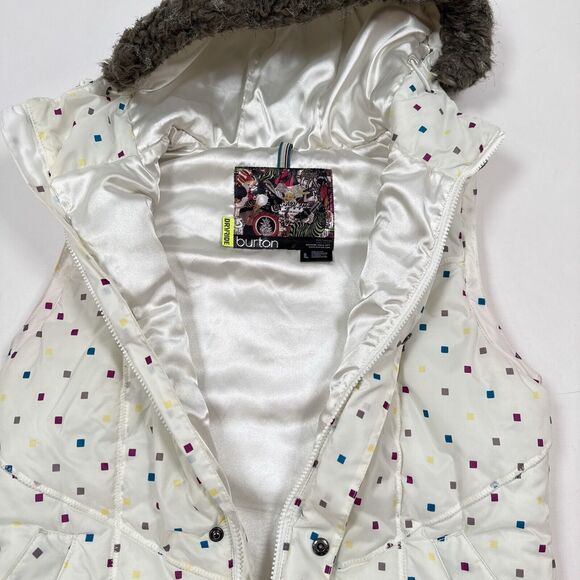 Burton DryRide‎ Sly Puffer Vest Women’s Size Large White Polka Dot Faux Fur Hood - Picture 3 of 10